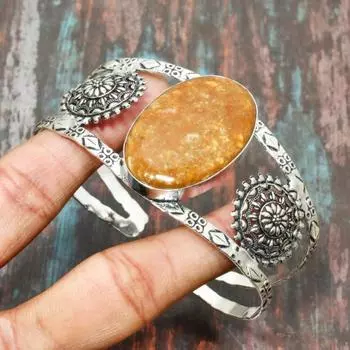 Ювелирные изделия из драгоценного камня океанской яшмы ручной работы из стерлингового серебра 925 пробы, регулируемые для нее Adjustable жёлтый