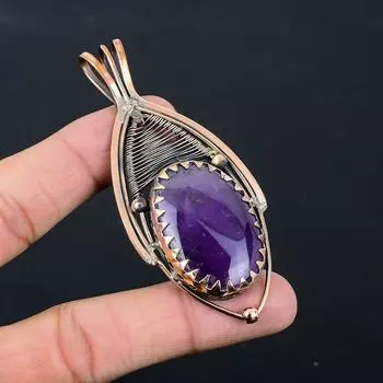 Ювелирные изделия из драгоценного камня с аметистом, кулон ручной работы из чистой медной проволоки для нее 3.07 Inches фиолетовый