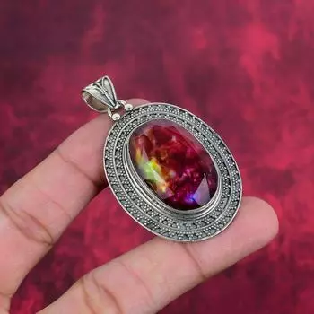 Ювелирные изделия из драгоценных камней аммолит, ювелирные изделия из стерлингового серебра 925 пробы для нее, ювелирные изделия ручной работы, новый фирменный дизайнерский кулон для любви 2.36 Inches розовый