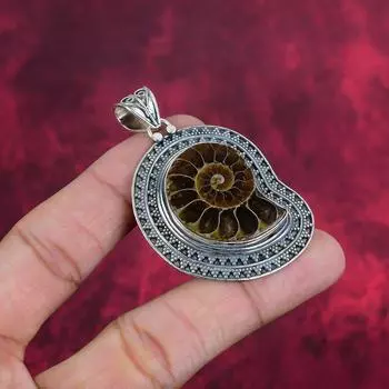 Ювелирные изделия из драгоценных камней аммонита, 925 пробы, стерлинговое серебро, ручная работа, потрясающие подвески для нее 2.24 Inches коричневый