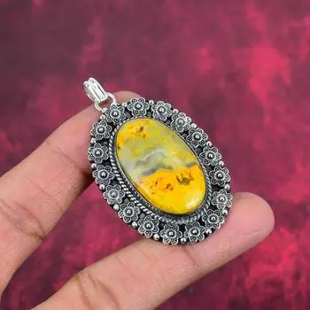 Ювелирные изделия из драгоценных камней Bumblebee Jasper, кулон из цельного серебра 925 пробы, великолепная серебряная цепочка ручной работы для подарка на День благодарения 2.36 Inches жёлтый