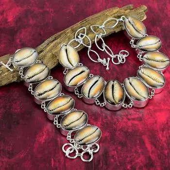 Ювелирные изделия из драгоценных камней Cowrie Shell, красивый комплект ювелирных изделий из ожерелья и браслета ручной работы, ювелирные изделия из стерлингового серебра 925 пробы для нее Adjustable With 8 -18 белый