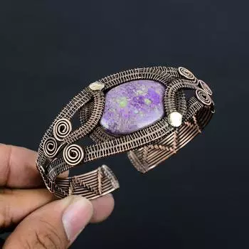 Ювелирные изделия из драгоценных камней из пурпурита, манжеты/браслеты ручной работы из чистой медной проволоки Adjustable фиолетовый