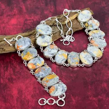 Ювелирные изделия из драгоценных камней из яшмы Малингано, ожерелье и браслет из стерлингового серебра 925 пробы, комплект ювелирных изделий ручной работы с регулируемыми цепочками, удивительные ювелирные изделия Adjustable With 8 -18 белый