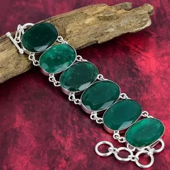 Ювелирные изделия из драгоценных камней из замбийского изумруда, созданные в лаборатории, ювелирные изделия из стерлингового серебра 925 пробы, удивительный изумрудный браслет с цепочкой, подарок на День матери 8 Inches With Adjustable зелёный