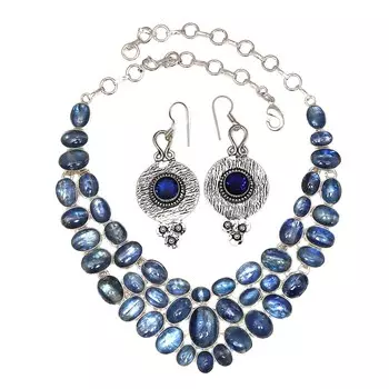 Ювелирные изделия из драгоценных камней кианит кабошон AAA+ ожерелье и серьги 18-20