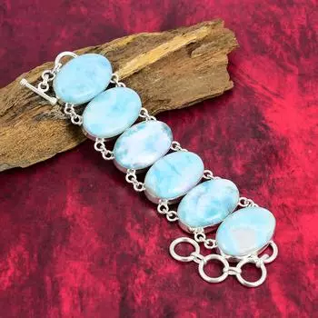 Ювелирные изделия из драгоценных камней Ларимар, браслет из чистого серебра 925 пробы. Привлекательные украшения ручной работы, с регулируемым браслетом-цепочкой, для мамы, ювелирный подарок для нее. 8 Inches With Adjustable синий
