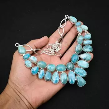 Ювелирные изделия из драгоценных камней Ларимар, ожерелье из цельного серебра 925 пробы, очаровательные украшения ручной работы, с регулируемым цепочным ожерельем, для мамы, ювелирные изделия в подарок для нее Adjustable With 18 Inches синий