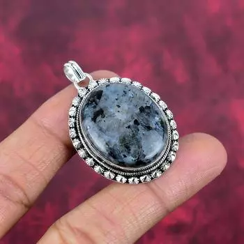 Ювелирные изделия из драгоценных камней Larvikite, кулон из цельного серебра 925 пробы, кулон ручной работы, новейший дизайн, ювелирное украшение в подарок жене 1.81 Inches чёрный