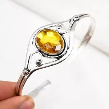 Ювелирные изделия из драгоценных камней медового топаза, браслет-манжета из стерлингового серебра 925 пробы, регулируемый браслет, новенький браслет ручной работы из серебра для подарков Adjustable жёлтый