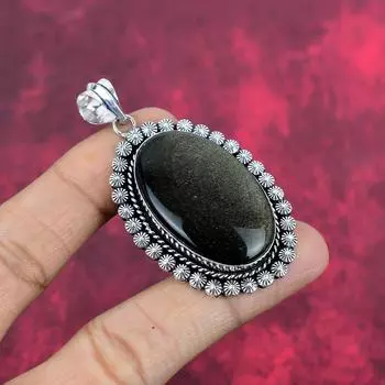 Ювелирные изделия из драгоценных камней обсидиана с серебряным блеском, 925 пробы, кулон, ювелирное изделие для нее, великолепные украшения ручной работы для свадебного подарка 2.55 Inches серый