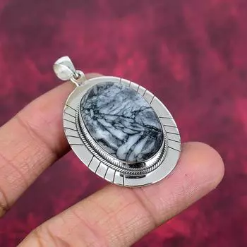 Ювелирные изделия из драгоценных камней Pinolith Jasper, кулон из стерлингового серебра 925 пробы, новый фирменный кулон ручной работы для свадебного подарка 2.07 Inches серый