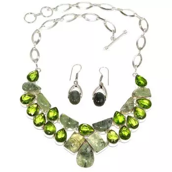 Ювелирные изделия из драгоценных камней пренит перидот ожерелье серьги 16-18