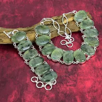 Ювелирные изделия из драгоценных камней пренита, комплект ожерелья и браслета из стерлингового серебра 925 пробы, натуральные украшения ручной работы для любви Adjustable With 8 -18 зелёный