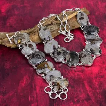 Ювелирные изделия из драгоценных камней Rock Calci, браслет и ожерелье из стерлингового серебра 925 пробы, комплект ювелирных украшений ручной работы для нее Adjustable With 8 -18 коричневый