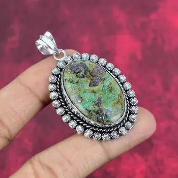 Ювелирные изделия из драгоценных камней рубин в фуксите, кулон из цельного серебра 925 пробы, ручная работа, великолепный серебряный кулон, ювелирное изделие в подарок для женщин 2.40 Inches зелёный