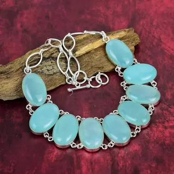 Ювелирные изделия из драгоценных камней ручной работы с аква-халцедоном, ожерелье из стерлингового серебра 925 пробы, ювелирные изделия уникального дизайна, регулируемое ожерелье-цепочка Adjustable with 18 inches синий