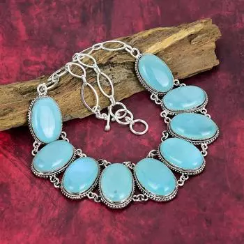 Ювелирные изделия из драгоценных камней ручной работы с аква-халцедоном, ожерелье из стерлингового серебра 925 пробы, ювелирные изделия уникального дизайна, регулируемое ожерелье-цепочка Adjustable with 18 inches синий