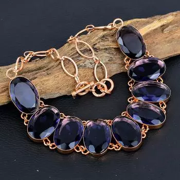 Ювелирные изделия из драгоценных камней с аметистом, медное ожерелье ручной работы, красивое ожерелье, ювелирное изделие с регулируемой цепочкой, ювелирные изделия на День памяти 18 Inches With Adjustable фиолетовый