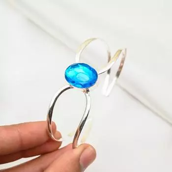 Ювелирные изделия из драгоценных камней с голубым топазом, браслет-манжета из стерлингового серебра 925 пробы, регулируемый браслет, ручная работа, совершенно новый браслет из серебра, для подарков Adjustable синий