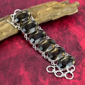 Ювелирные изделия из драгоценных камней с граненым дымчатым топазом, ювелирные изделия из цельного серебра 925 пробы с дымчатым топазом, ослепительный браслет ручной работы, ювелирные изделия-цепочки для любви 8 Inches With Adjustable коричневый