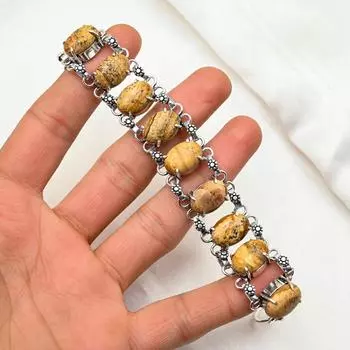 Ювелирные изделия из драгоценных камней с изображением яшмы, ювелирные изделия из стерлингового серебра 925 пробы, серебряные украшения ручной работы для подарка 8 inches with Adjustable жёлтый