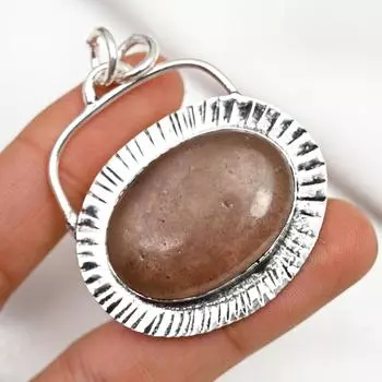 Ювелирные изделия из драгоценных камней с клубничным кварцем, подвеска из цельного серебра 925 пробы, ювелирные изделия ручной работы, для подарков на годовщину 2.13 Inches коричневый