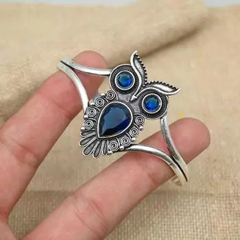 Ювелирные изделия из драгоценных камней с синим сапфиром, стерлинговое серебро 925 пробы, подарок на день рождения, регулируемый браслет-манжета 8 Inches синий