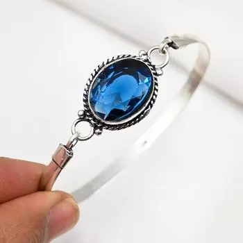 Ювелирные изделия из драгоценных камней с синим сапфиром, браслет-манжета из стерлингового серебра 925 пробы, регулируемый браслет, ручная работа, совершенно новый браслет, серебряные украшения для подарков Adjustable синий