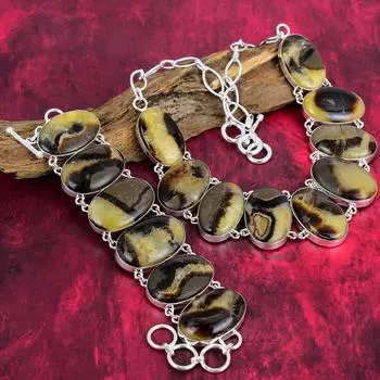 Ювелирные изделия из драгоценных камней Septarian, комплект ожерелья и браслета из стерлингового серебра 925 пробы, роскошные украшения ручной работы для нее Adjustable With 8 -18 жёлтый