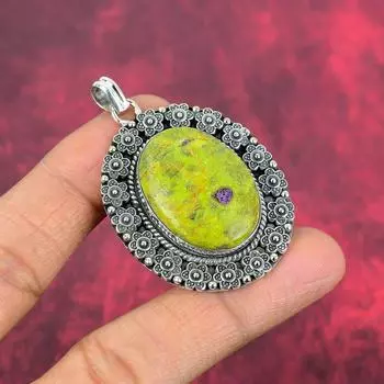 Ювелирные изделия из драгоценных камней ситчтит, 925 пробы, ювелирные изделия из стерлингового серебра, ручная работа, потрясающие подвески для нее 2.20 Inches зелёный