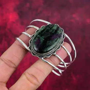 Ювелирные изделия из драгоценных камней в виде браслета с рубином и цоизитом, браслет ручной работы из цельного серебра 925 пробы, ювелирные изделия-манжеты последнего дизайна Adjustable зелёный