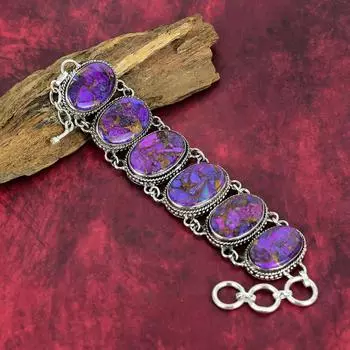 Ювелирные изделия из фиолетового медного бирюзового камня, ювелирные изделия из стерлингового серебра 925 пробы, невероятный браслет ручной работы из натуральной бирюзы, подарок для матери 8 Inches With Adjustable фиолетовый