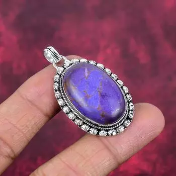 Ювелирные изделия из фиолетового медного бирюзового камня, кулон из стерлингового серебра 925 пробы, новый фирменный кулон ручной работы для свадебного подарка 1.85 Inches фиолетовый