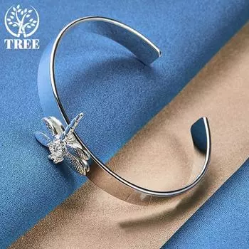 Ювелирные изделия из гладкого браслета из стерлингового серебра 925 пробы с цирконом AAA и стрекозой