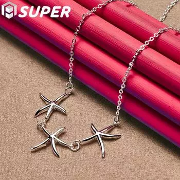 Ювелирные изделия из гладкого ожерелья-цепочки из стерлингового серебра 925 пробы с тремя морскими звездами 45cm