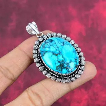 Ювелирные изделия из голубой бирюзы, кулон из цельного серебра 925 пробы, ювелирные изделия ручной работы с драгоценными камнями, подарки для жены, абсолютно новый кулон 2.44 Inches синий