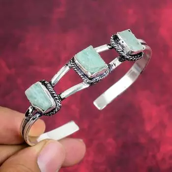 Ювелирные изделия из грубого амазонита, ювелирные изделия из стерлингового серебра 925 пробы, регулируемый браслет ручной работы последнего дизайна для свадебного подарка Adjustable синий