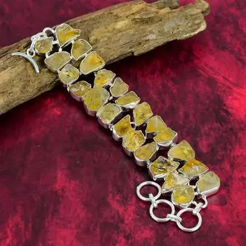 Ювелирные изделия из грубого цитрина, великолепный браслет из стерлингового серебра 925 пробы, стильный ювелирный браслет ручной работы для подарка на годовщину 8 Inches With Adjustable жёлтый
