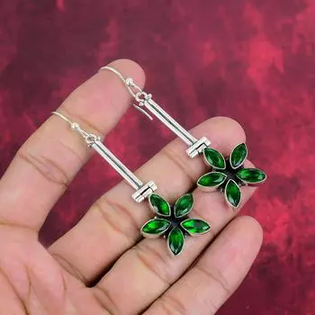 Ювелирные изделия из хромдиопсида, ювелирные изделия из стерлингового серебра 925 пробы, великолепные серьги ручной работы, ювелирный подарок для женщин 2.87 Inches зелёный