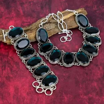 Ювелирные изделия из индиколита, браслет и ожерелье из стерлингового серебра 925 пробы, комплект ювелирных изделий для женщин, красивый драгоценный камень ручной работы для подарка на День Благодарения Adjustable With 8 -18 синий
