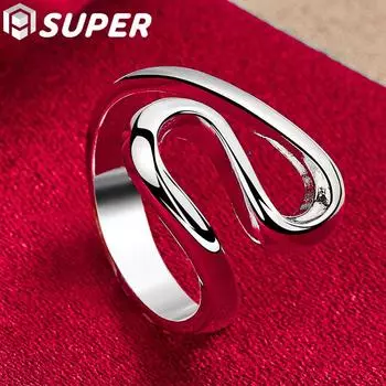 Ювелирные изделия из изогнутого гладкого кольца из стерлингового серебра 925 пробы 7#