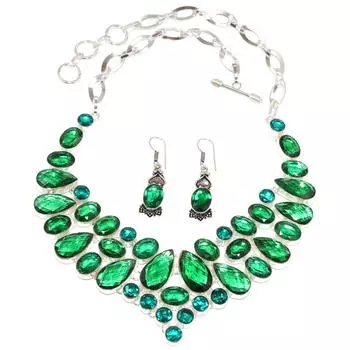 Ювелирные изделия из изумрудного кварца, серьги, ожерелье, 16-18 дюймов