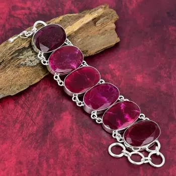 Ювелирные изделия из кашмирского красного рубина, браслет из стерлингового серебра 925 пробы, великолепный браслет из красного рубина ручной работы, для подарка на помолвку 8 Inches With Adjustable красный