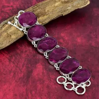 Ювелирные изделия из кашмирского красного рубина, браслет из стерлингового серебра 935 пробы, красивый рубиновый браслет ручной работы, регулируемый с помощью браслета-цепочки для любви 8 Inches With Adjustable красный