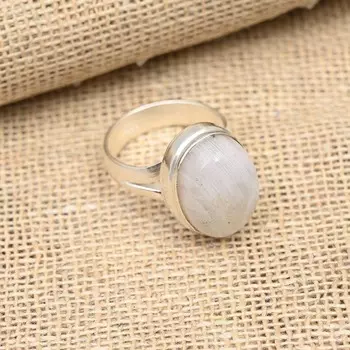 Ювелирные изделия из кольца из стерлингового серебра 925 пробы ручной работы с радужным лунным камнем и драгоценным камнем 4 белый