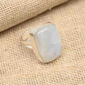 Ювелирные изделия из кольца из стерлингового серебра 925 пробы ручной работы с радужным лунным камнем и драгоценным камнем 4 белый