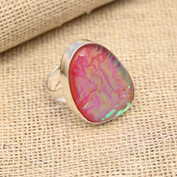 Ювелирные изделия из кольца из стерлингового серебра 925 пробы с красным австралийским тройным опалом ручной работы на Рождество 4 красный