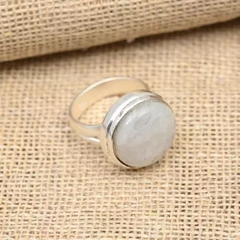 Ювелирные изделия из кольца из стерлингового серебра 925 пробы ручной работы с радужным лунным камнем и драгоценным камнем 4 белый