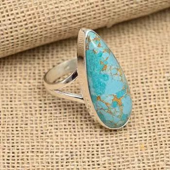 Ювелирные изделия из кольца из стерлингового серебра 925 пробы ручной работы с синим медным бирюзовым драгоценным камнем 4 синий